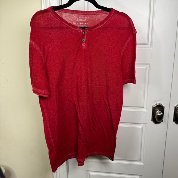 Lucky Brand Other - Lucky Brand Henley Shirt Mens Large Red Venice Burnout Short Sleeve Paper Thin